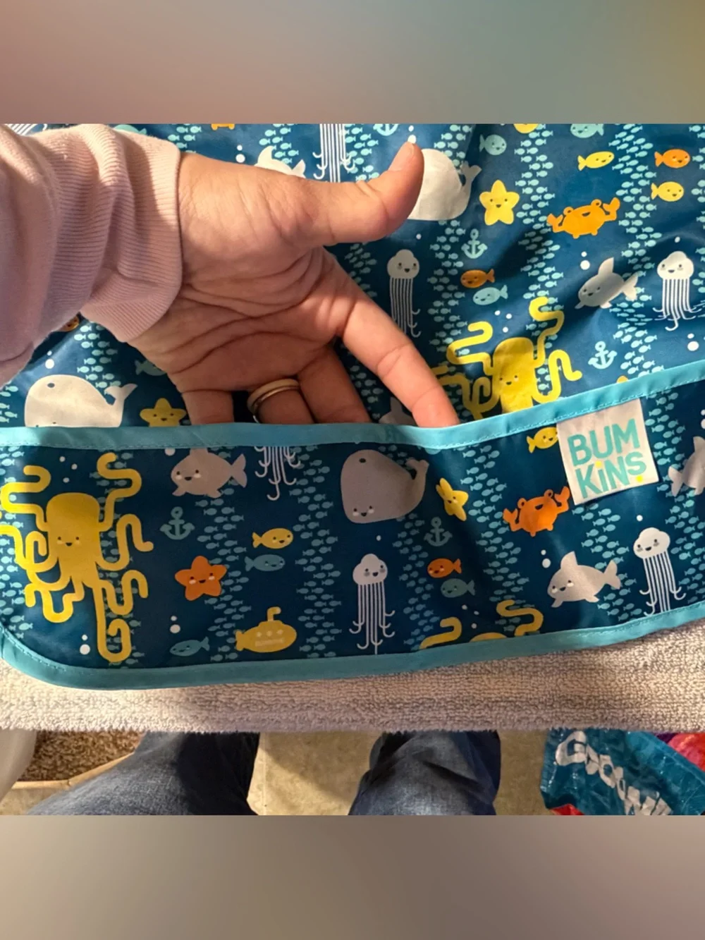 Bumkins Ocean Creatures Waterproof Long-Sleeve Bib - Teal, Yellow, Orange